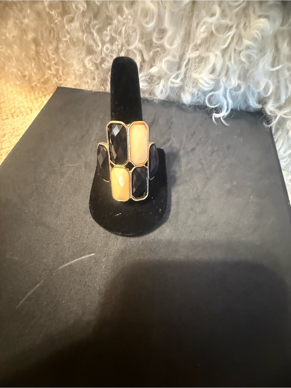 Charming Charlie Black and Tan Geometric Resin Ring